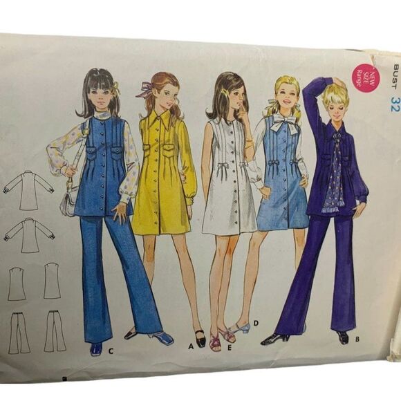Vintage 70s Butterick 5646 Pattern Jr Teen 5-16 Dress Jumper Tunic Pants Cut - Picture 1 of 4